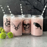 Grim Beer Can Glass Set of 4: Skull, Crow, Bat, Snake - Counter Couture