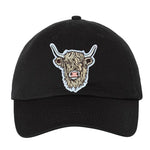 Highland Cow Patch Classic Dad Hat – Black Bio-Washed Cotton Cap - Counter Couture