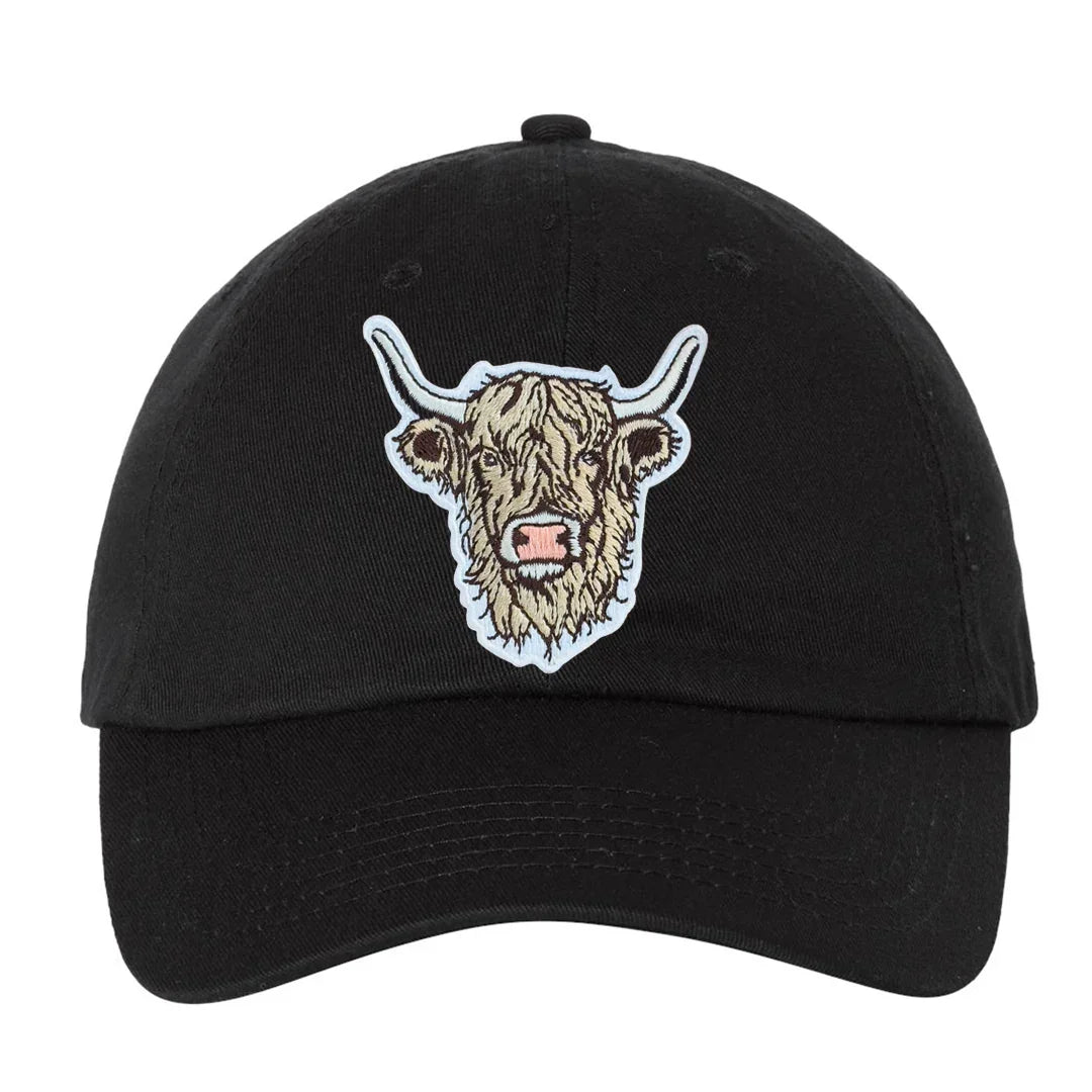 Highland Cow Patch Classic Dad Hat – Black Bio-Washed Cotton Cap - Counter Couture