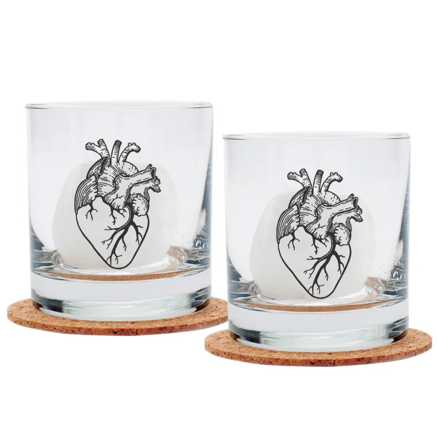 Anatomical Heart Rocks Glasses - Black Print - Dishwasher-Safe - Counter Couture