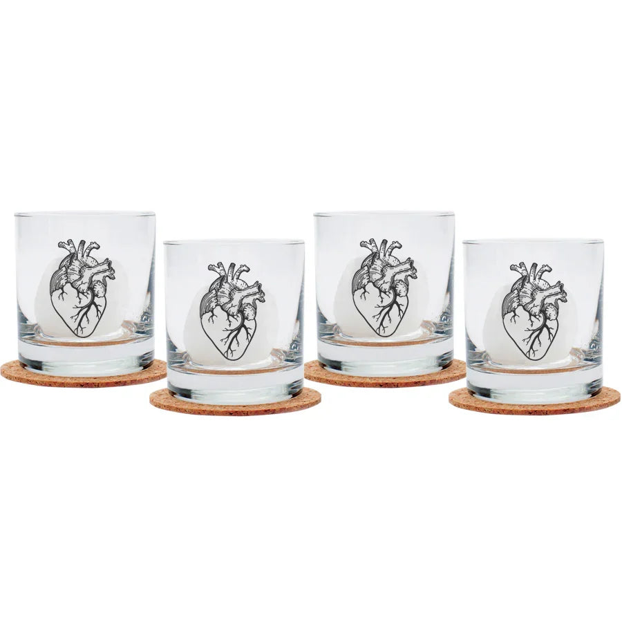 Anatomical Heart Rocks Glasses - Black Print - Dishwasher-Safe - Counter Couture
