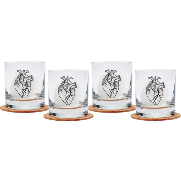 Anatomical Heart Rocks Glasses - Black Print - Dishwasher-Safe