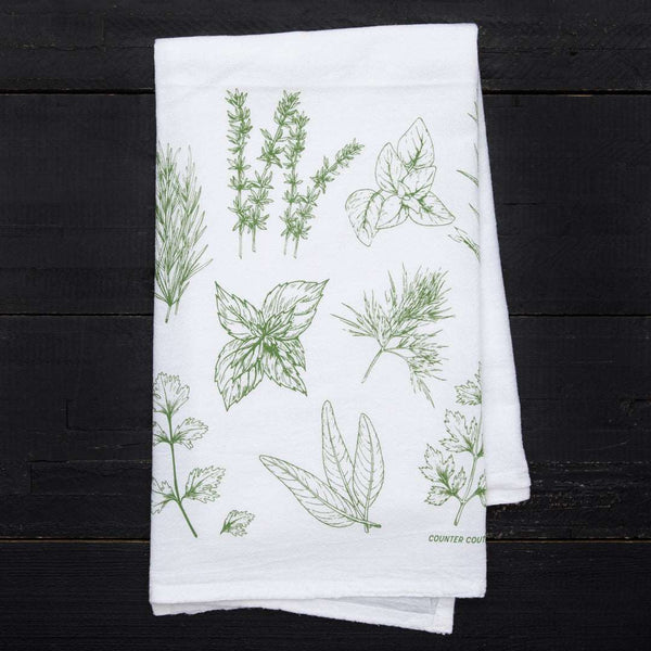 Herb Printed Tea Towel - Kitchen Towel - Botanical - Cottagcore Kitchen - Counter Couture