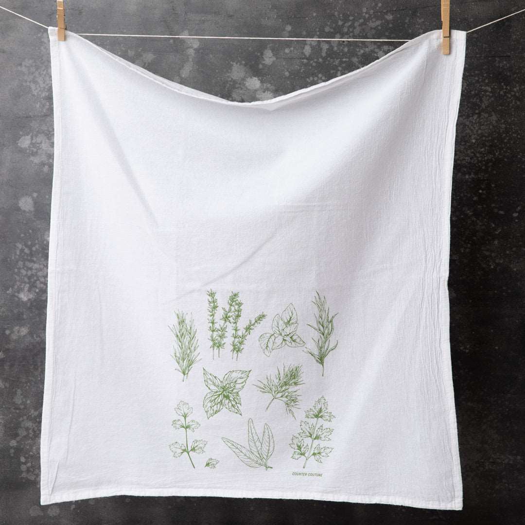 Herbs Flour Sack Tea Towel - Eco-Friendly, Hand-Drawn - Counter Couture