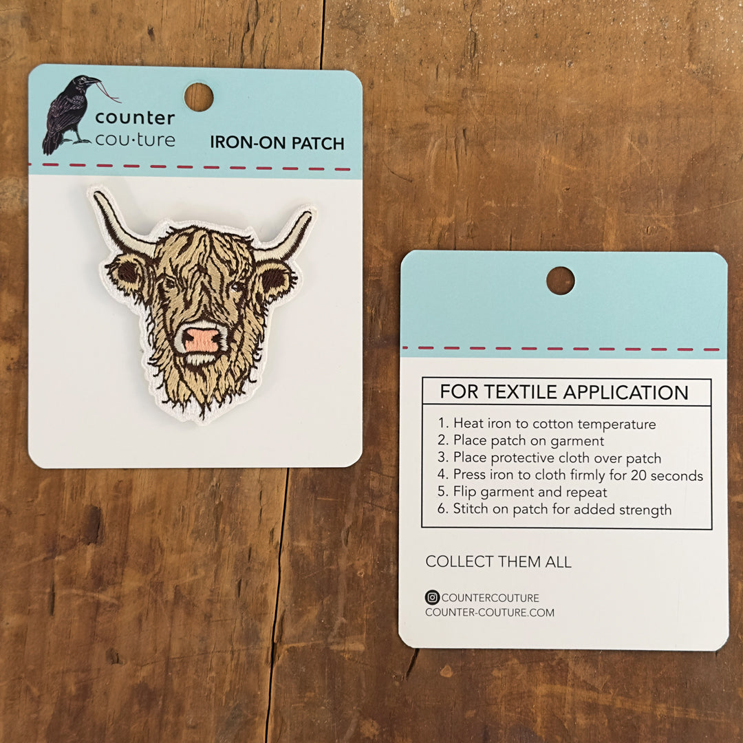Highland Cow Woven Patch – Iron-On Patch