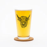 Highland Cow Dishwasher Safe Pint Glass - 16 Oz Beer Glass with Hand-Drawn Design - Counter Couture