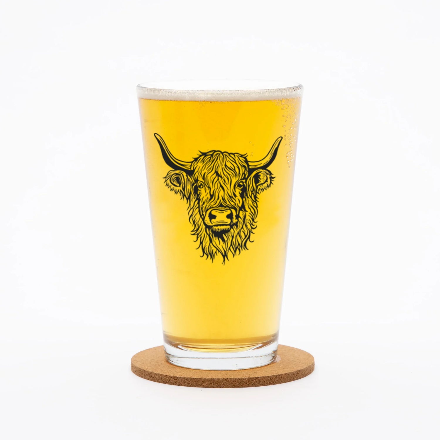 Highland Cow Dishwasher Safe Pint Glass - 16 Oz Beer Glass with Hand-Drawn Design - Counter Couture