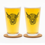 Highland Cow Dishwasher Safe Pint Glass - 16 Oz Beer Glass with Hand-Drawn Design - Counter Couture