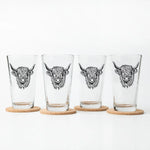 Highland Cow Dishwasher Safe Pint Glass - 16 Oz Beer Glass with Hand-Drawn Design - Counter Couture