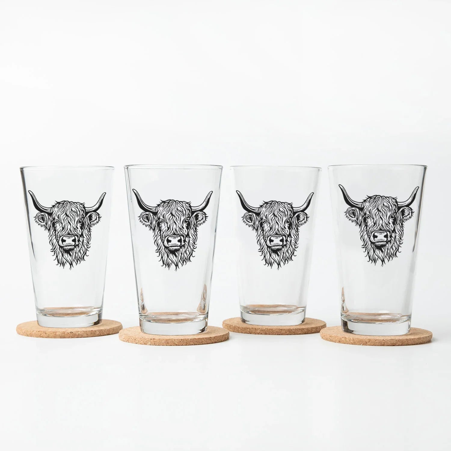 Highland Cow Dishwasher Safe Pint Glass - 16 Oz Beer Glass with Hand-Drawn Design - Counter Couture