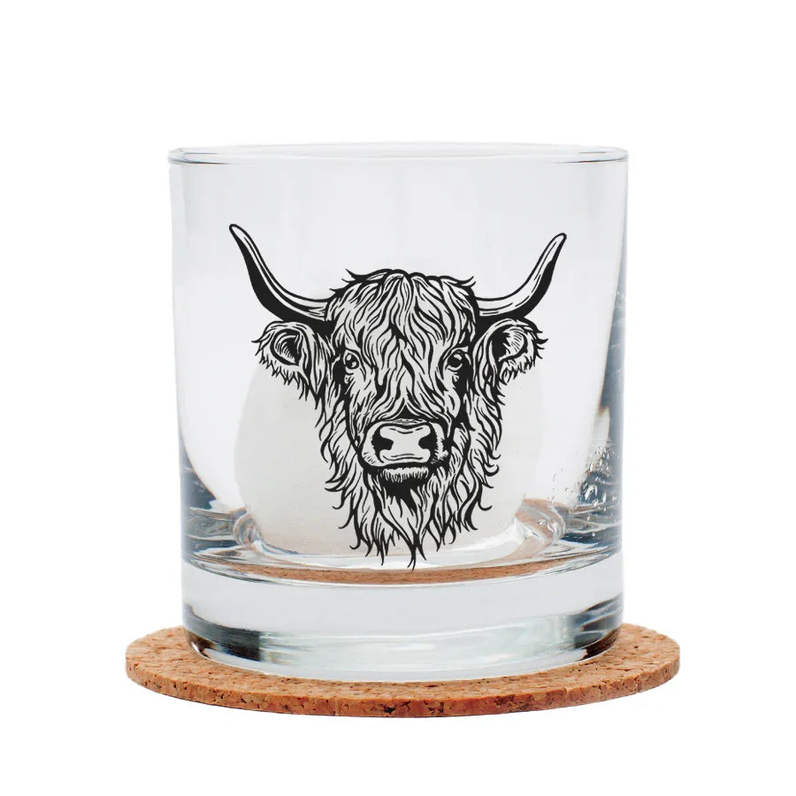 Highland Cow Whiskey Glass – 11oz Durable Lead Free Rocks Glass For Barware - Counter Couture