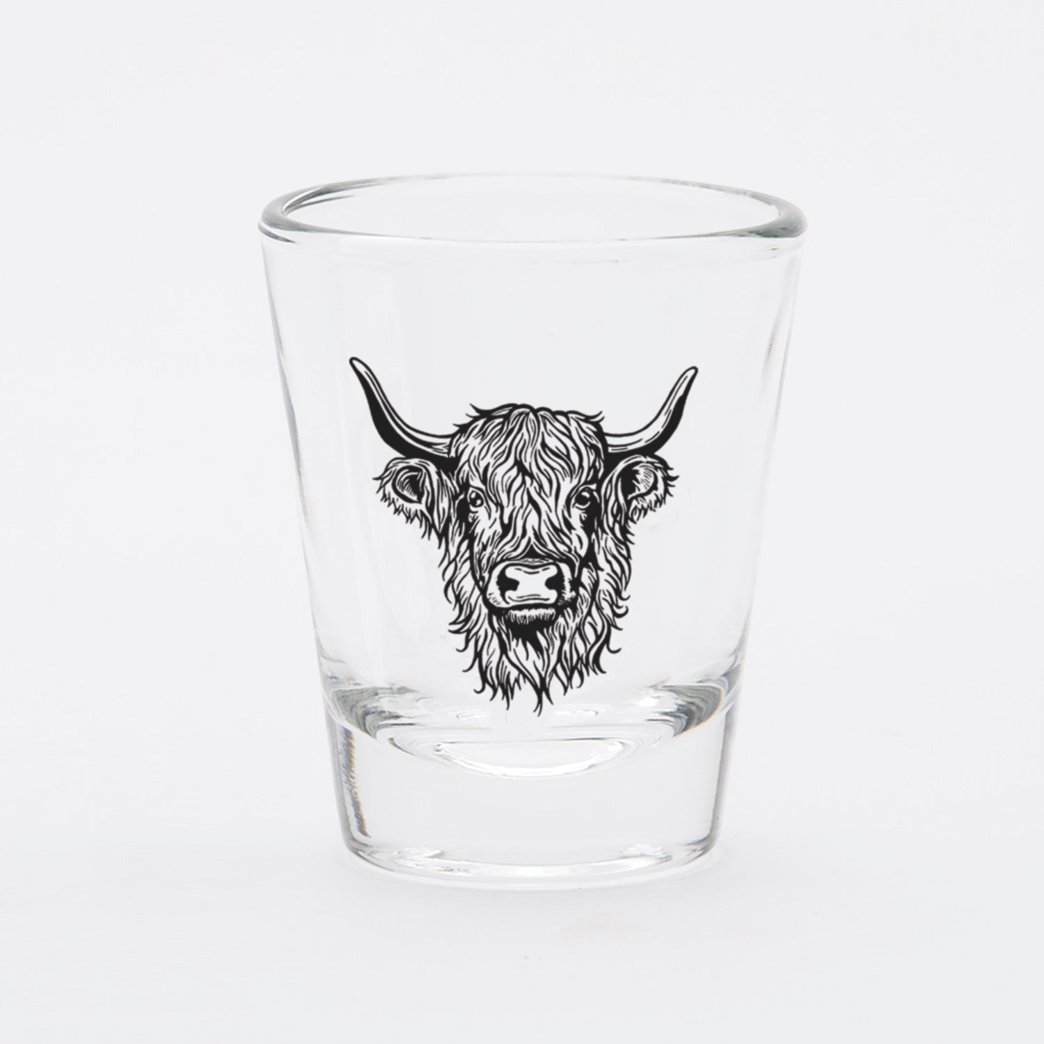 Highland Cow Shot Glass from Counter Couture featuring a unique shot glass design, perfect for parties and glassware collections.
