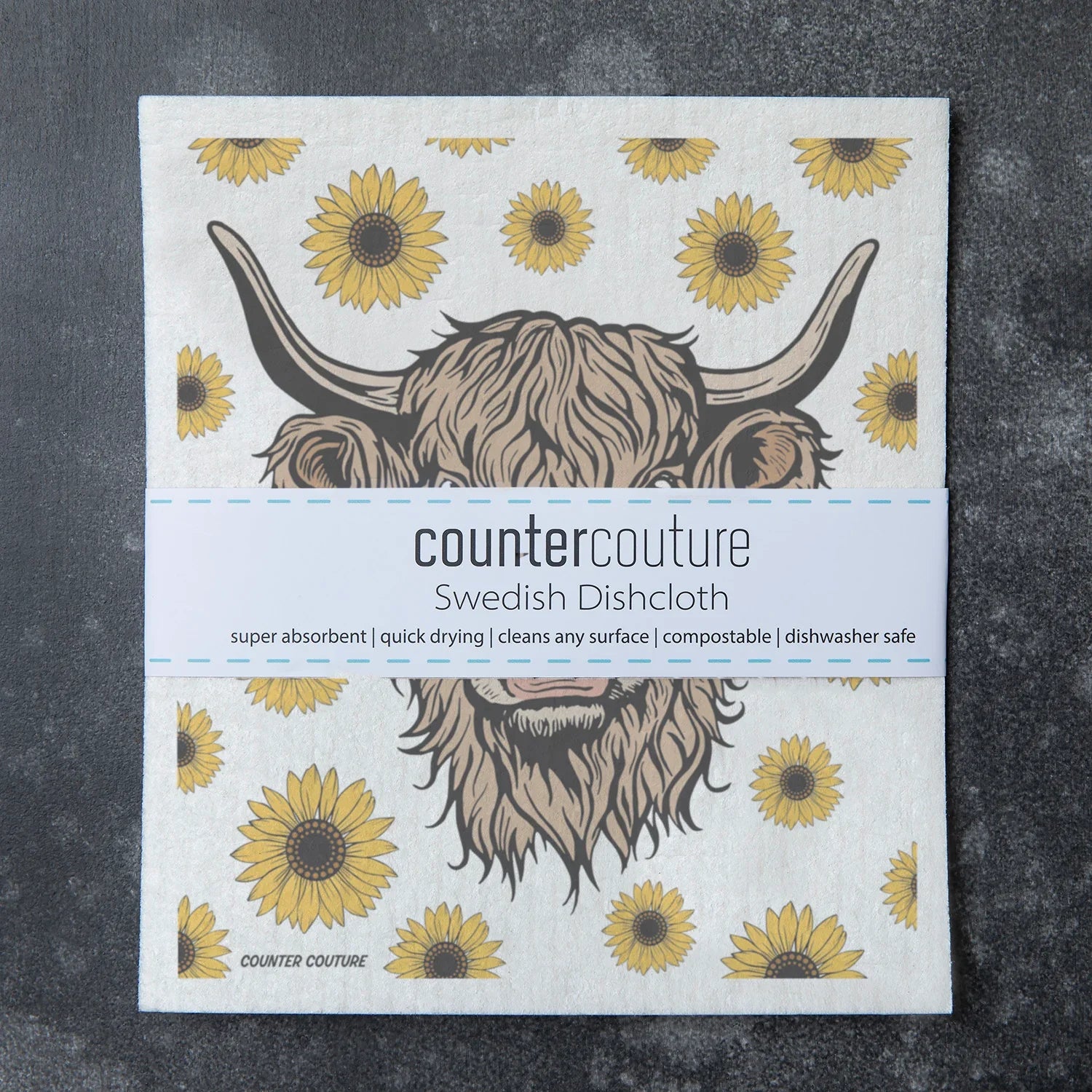 Highland Cow Dishcloth | Eco Friendly, Biodegradable Cleaning Cloth for Kitchen - Counter Couture