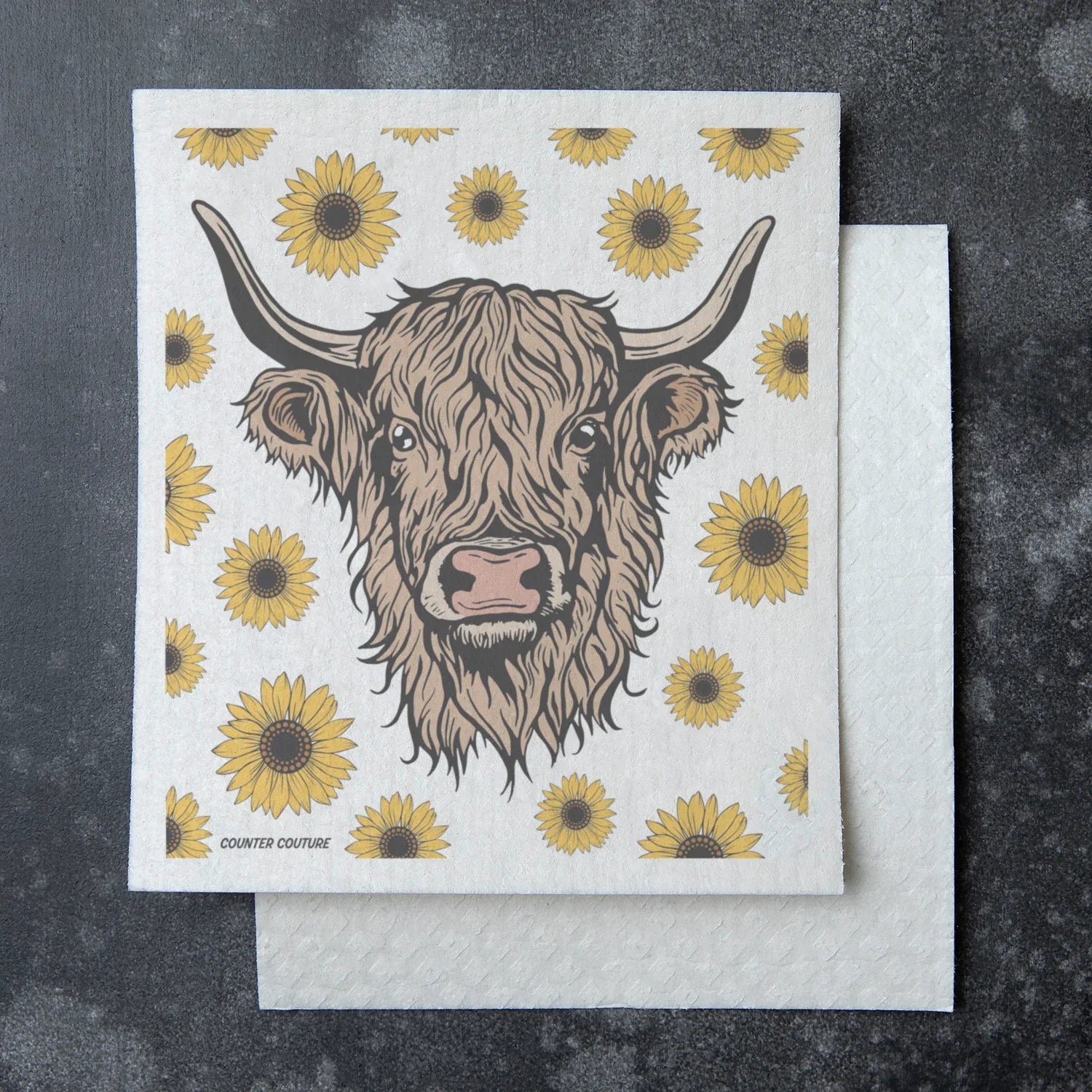 Highland Cow Dishcloth | Eco Friendly, Biodegradable Cleaning Cloth for Kitchen - Counter Couture