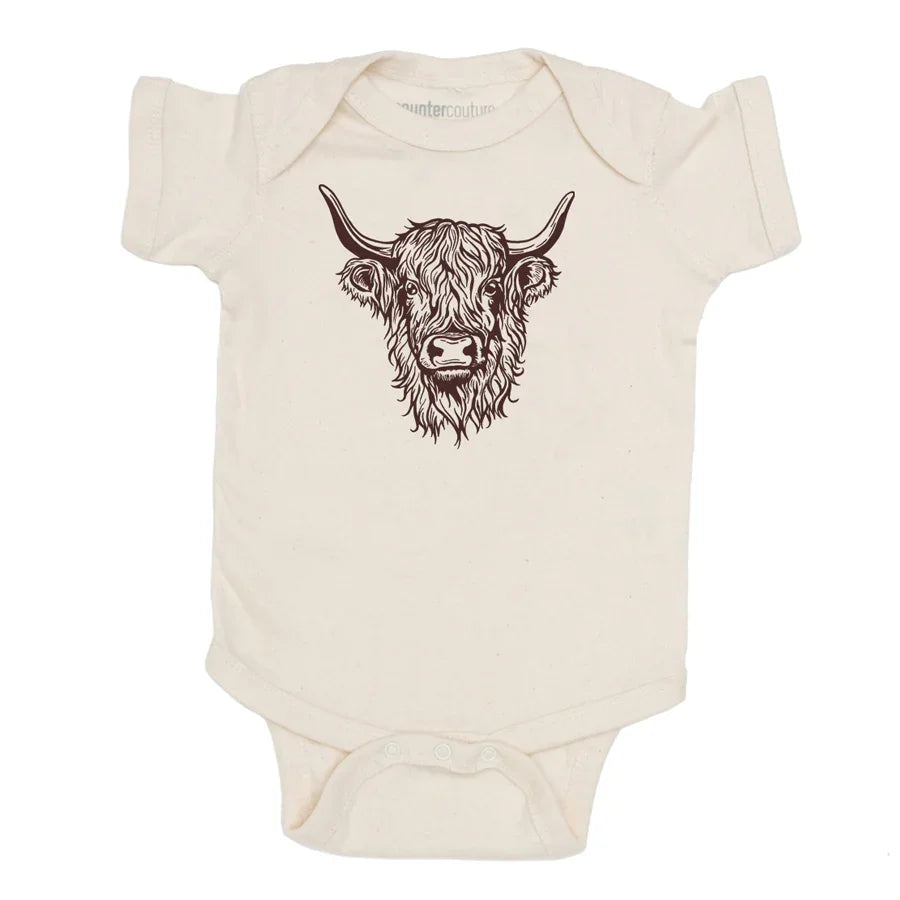 Highland Cow Baby Bodysuit - Eco-Friendly Cotton, 3 Snap Closure, Perfect Gift! - Counter Couture