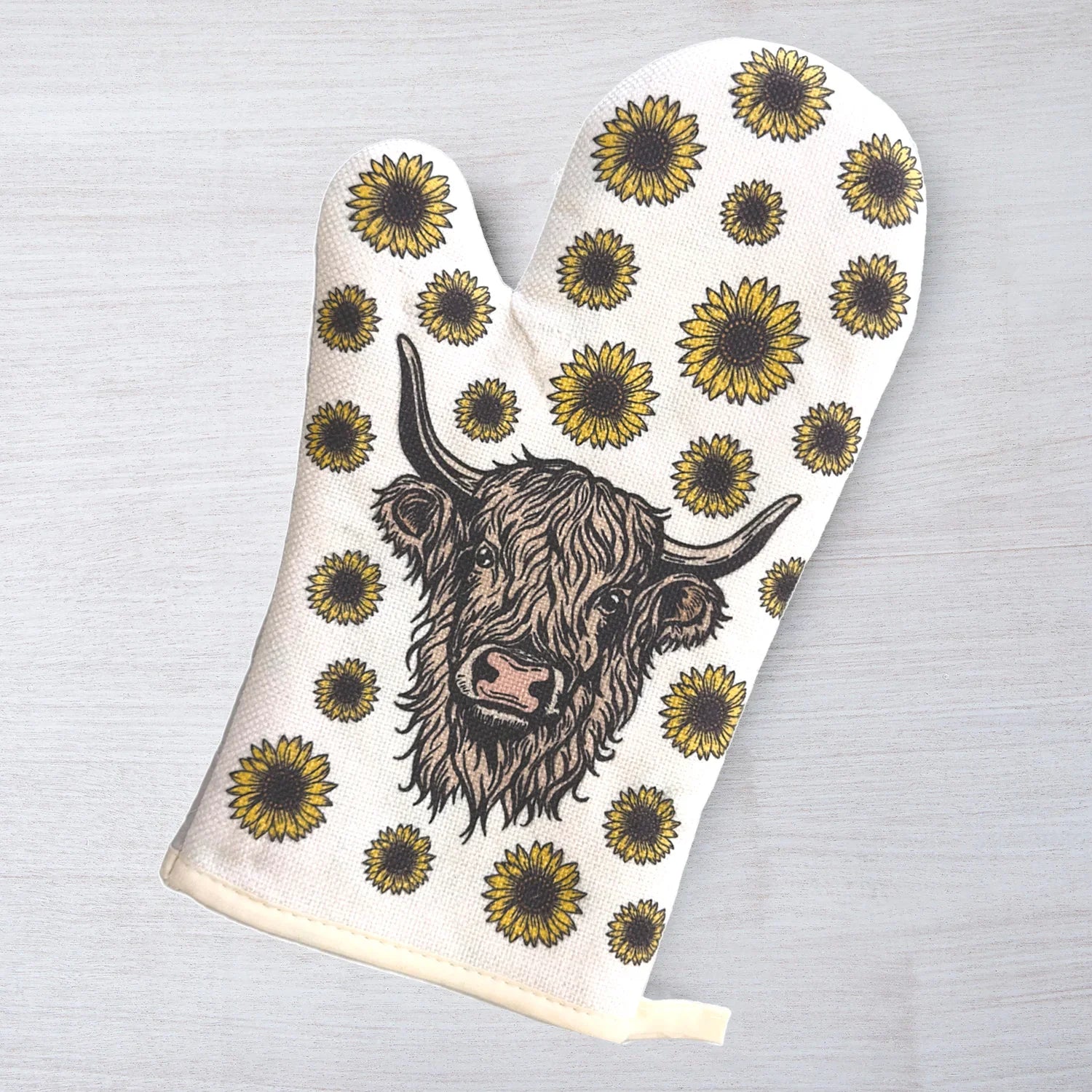Highland Cow Oven Mitt - Unique Kitchen Accessory, Heat Resistant, Sublimated Design 12" Long - Counter Couture