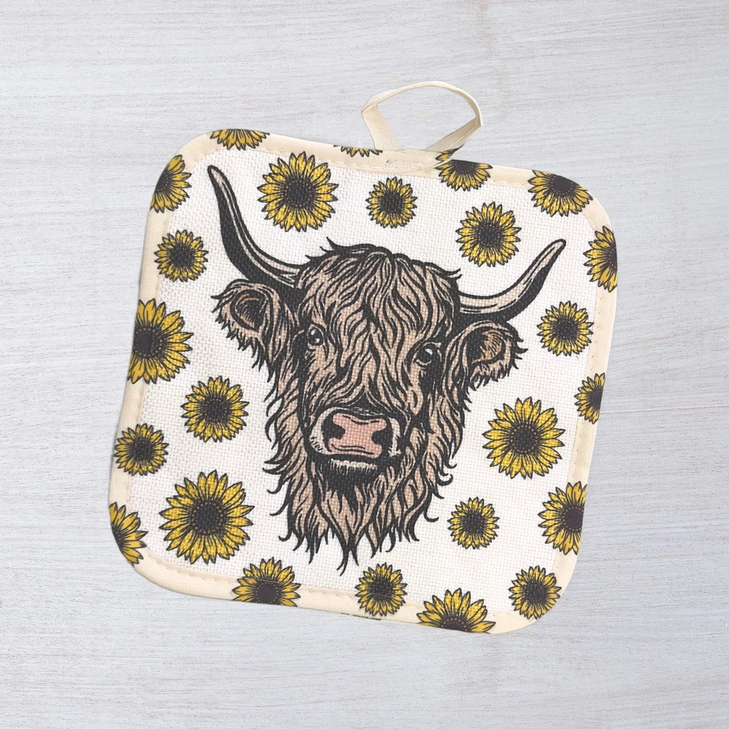 Unique Highland Cow Potholder - Heat Resistant, Machine Washable, Perfect Gift with Fabric Loop - Counter Couture