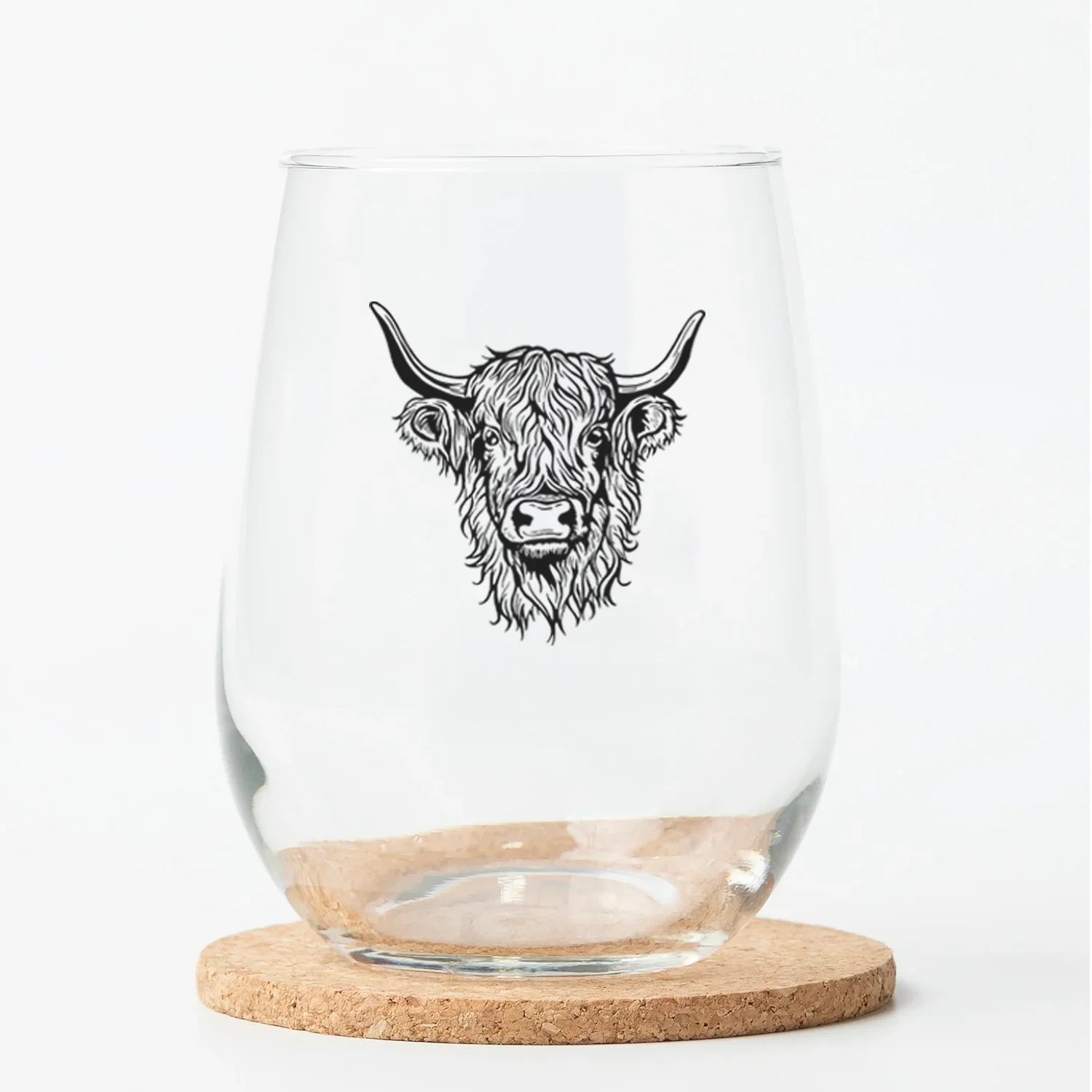 Highland Cow Stemless Wine Glass - 17oz Wine Glass - Counter Couture