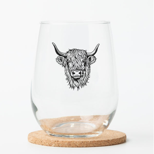 Highland Cow Stemless Wine Glass - 17oz Wine Glass