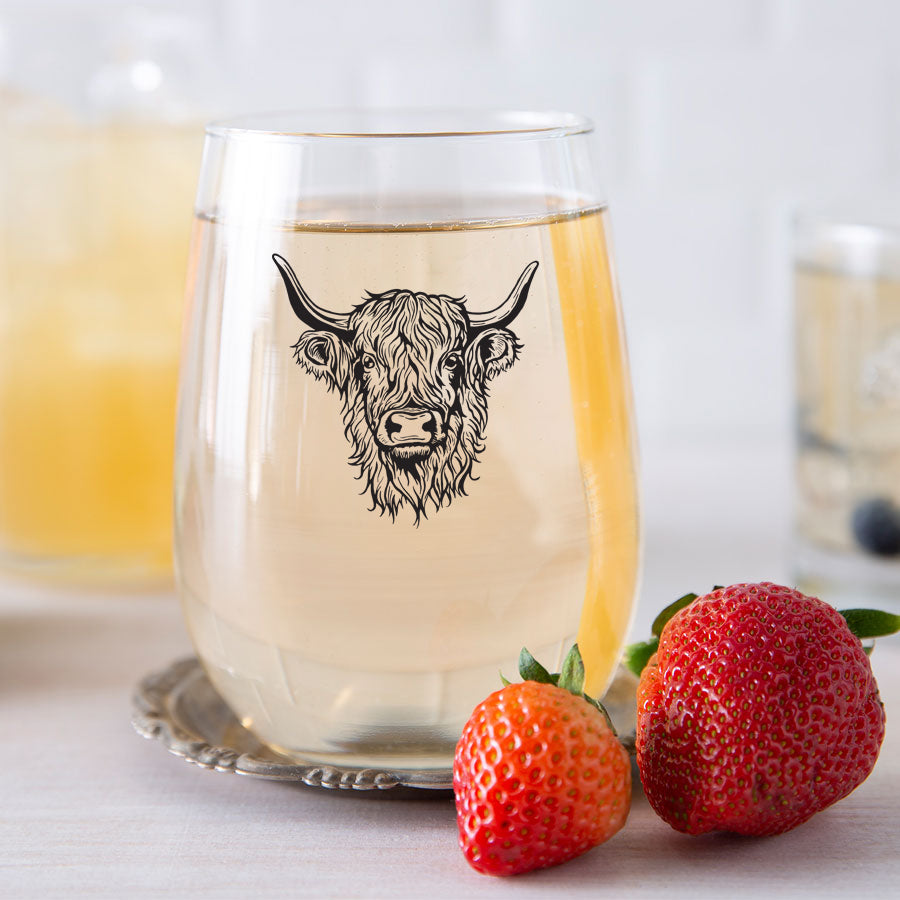 Highland Cow Stemless Wine Glass - 17oz Wine Glass