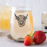 Highland Cow Stemless Wine Glass - 17oz Wine Glass - Counter Couture