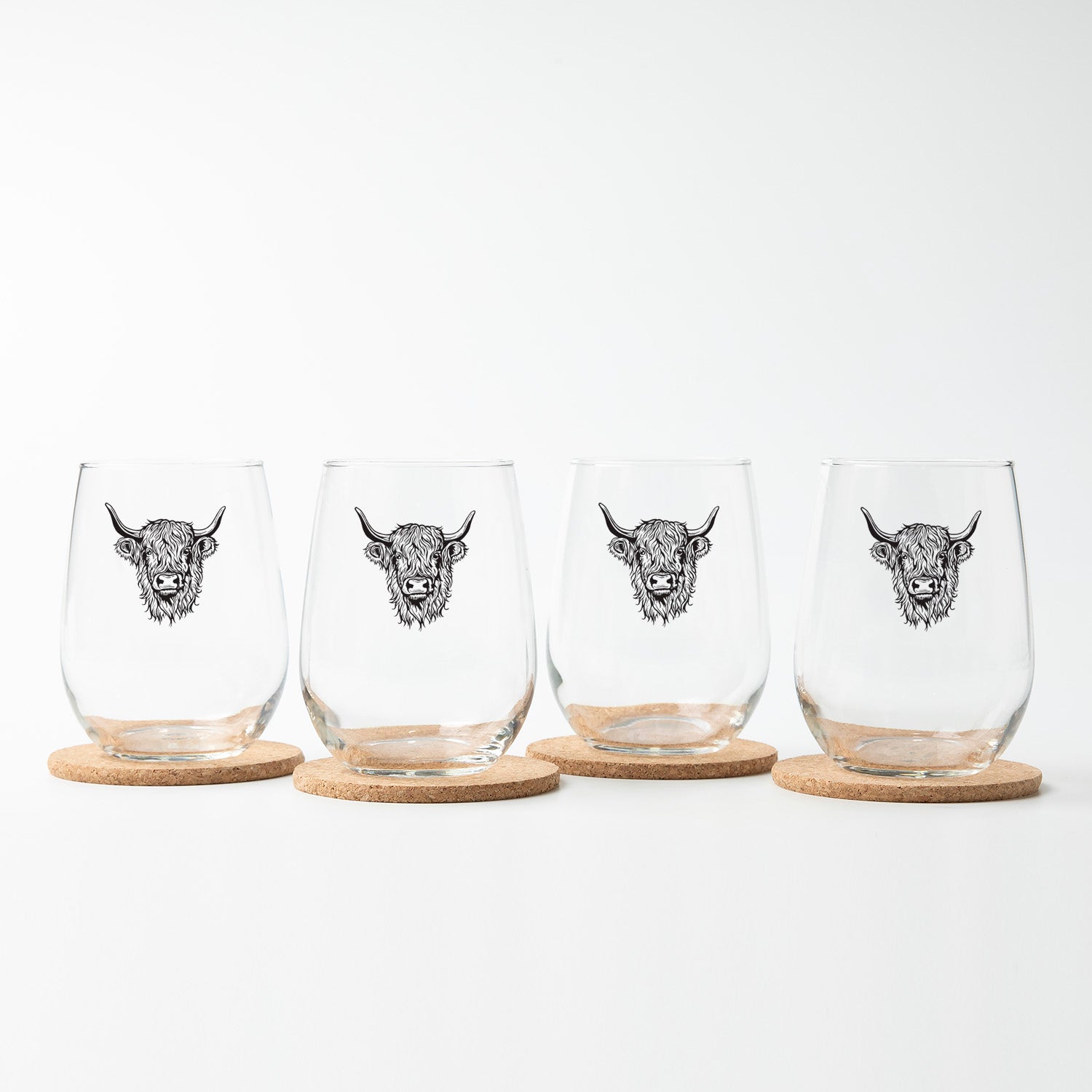 Highland Cow Stemless Wine Glass - 17oz Wine Glass