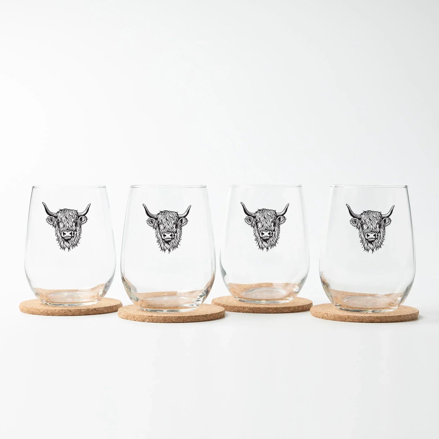 Highland Cow Stemless Wine Glass - 17oz Wine Glass - Counter Couture