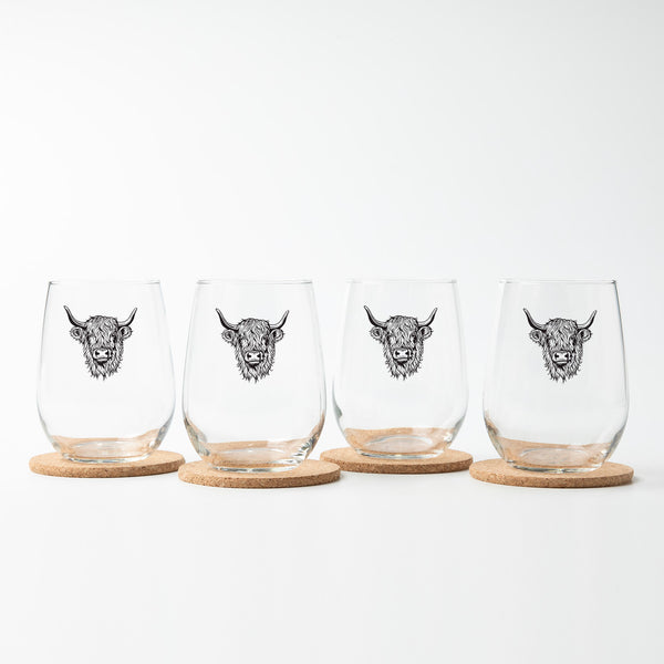 Highland Cow Stemless Wine Glass - 17oz Wine Glass