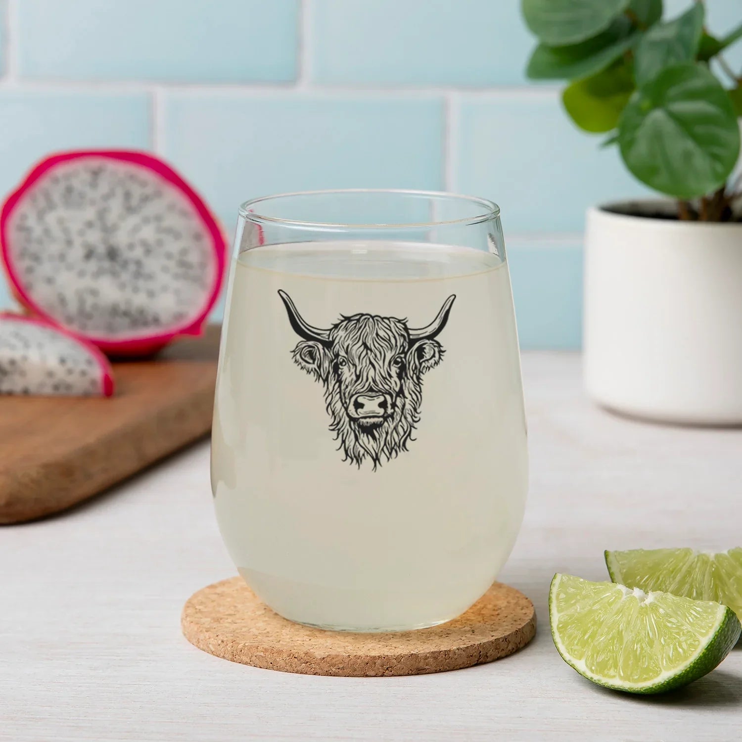 Highland Cow Stemless Wine Glass - 17oz Wine Glass - Counter Couture