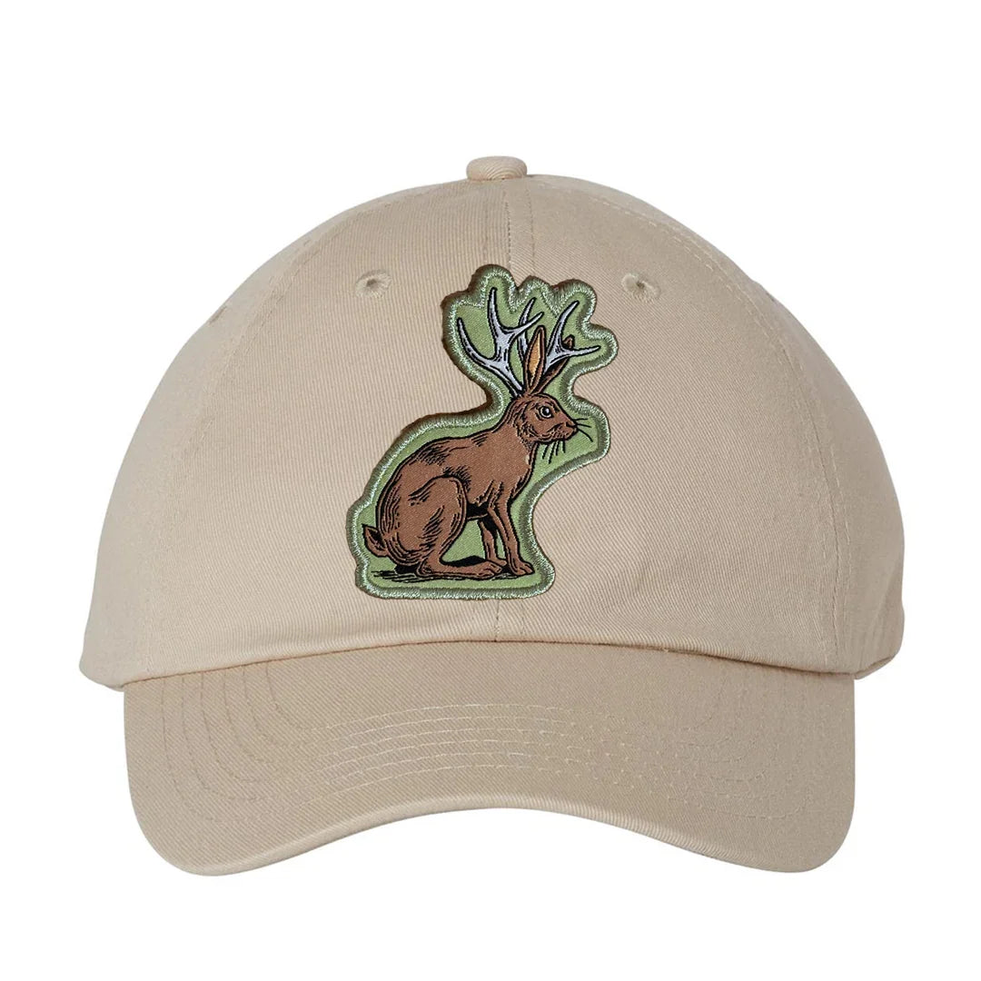 Jackalope Patch Classic Dad Hat – Stone Bio-Washed Cotton Cap - Counter Couture