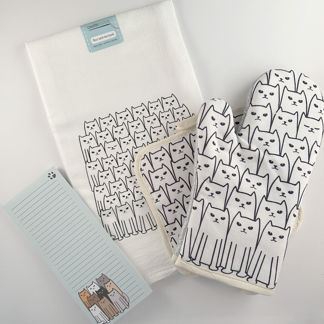Kitchen Survival Kit with Flour Sack Towel, Oven Mitt, Pot Holder & Notepad - Counter Couture