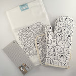 Kitchen Survival Kit with Flour Sack Towel, Oven Mitt, Pot Holder & Notepad - Counter Couture