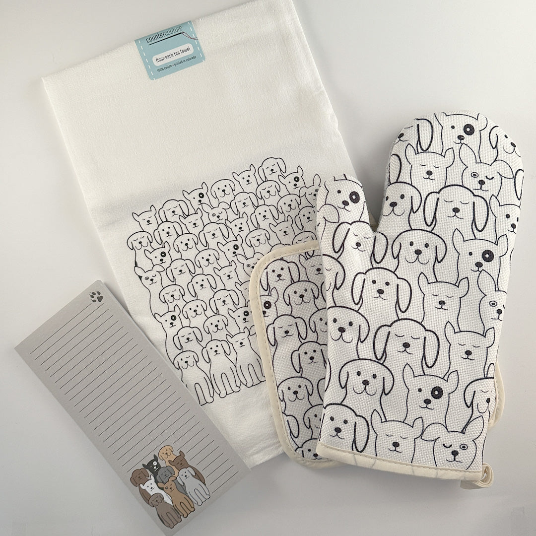Kitchen Survival Kit with Flour Sack Towel, Oven Mitt, Pot Holder & Notepad - Counter Couture