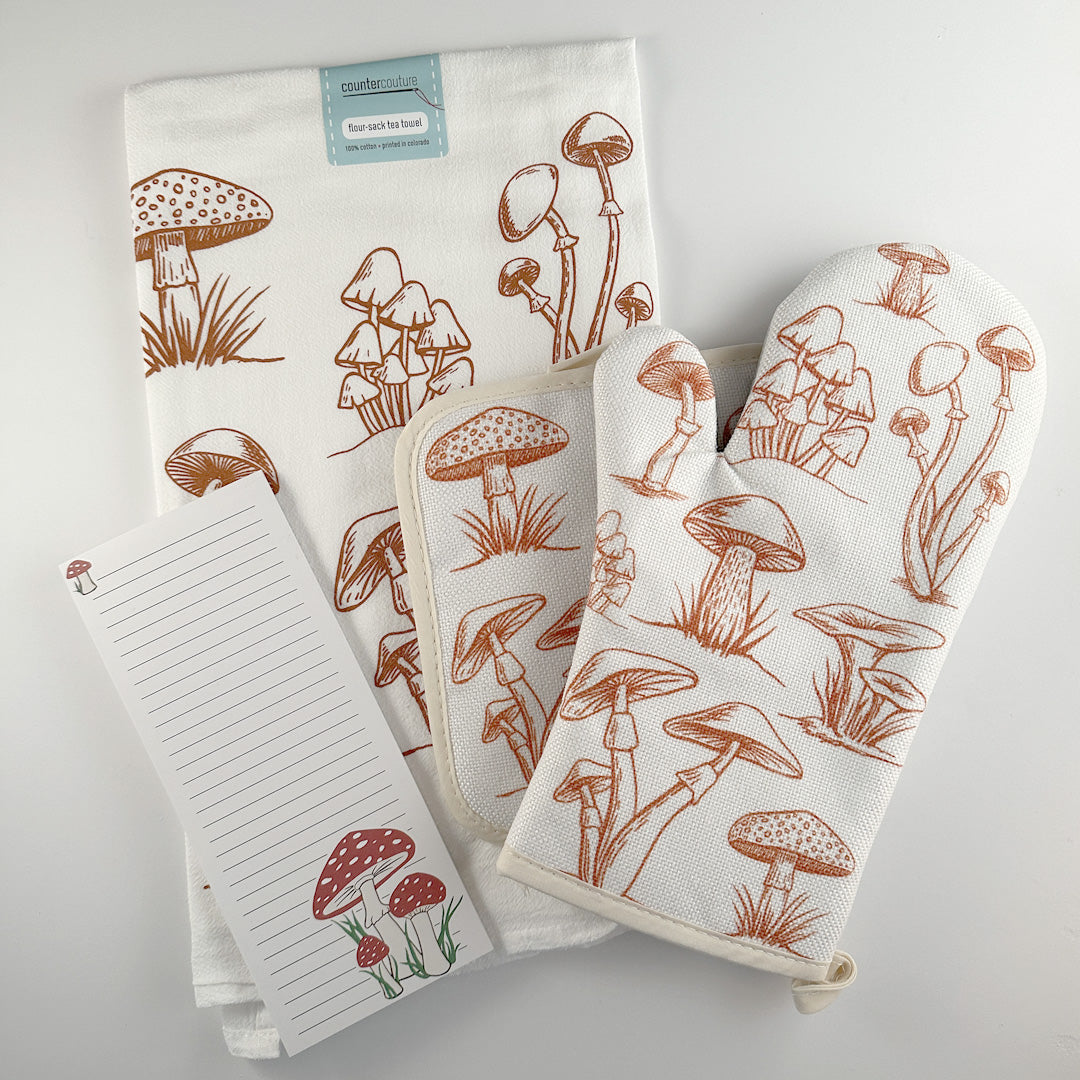 Kitchen Survival Kit with Flour Sack Towel, Oven Mitt, Pot Holder & Notepad - Counter Couture