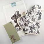Kitchen Survival Kit with Flour Sack Towel, Oven Mitt, Pot Holder & Notepad - Counter Couture
