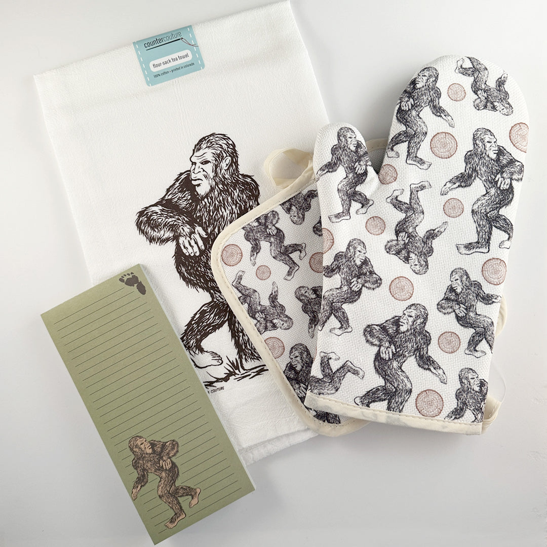 Kitchen Survival Kit with Flour Sack Towel, Oven Mitt, Pot Holder & Notepad - Counter Couture
