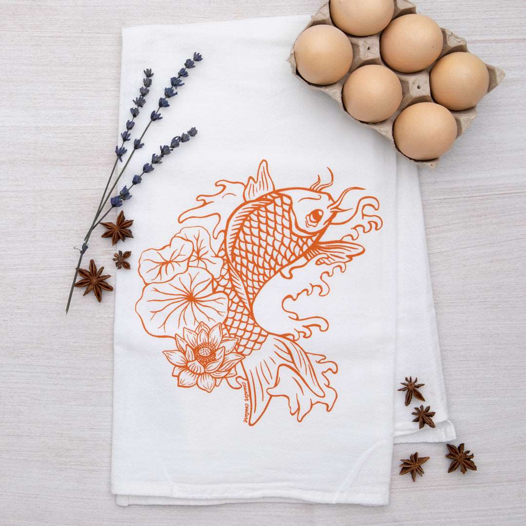 Koi Printed Tea Towel - Home Decor - Housewarming Gift - Dish Towel - Counter Couture 