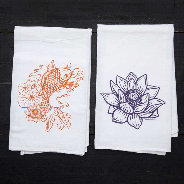 Koi and Lotus Tea Towel Set