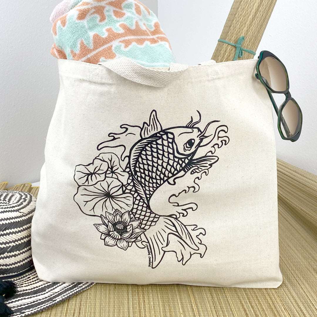 Koi Fish Printed Canvas Grocery Bag - Tote Bag - Counter Couture
