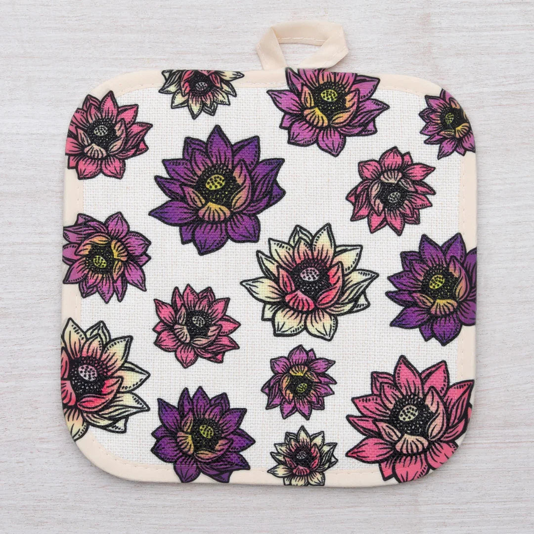 Lotus Oven Mitt + Potholder Set - Heat Resistant Up to 500°F, Perfect for Cooking & Gifts - Counter Couture