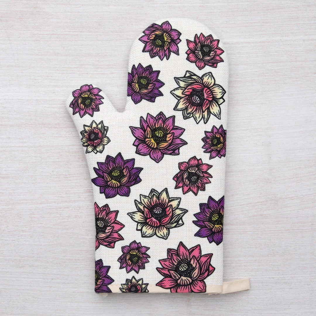 Lotus Oven Mitt + Potholder Set - Heat Resistant Up to 500°F, Perfect for Cooking & Gifts - Counter Couture