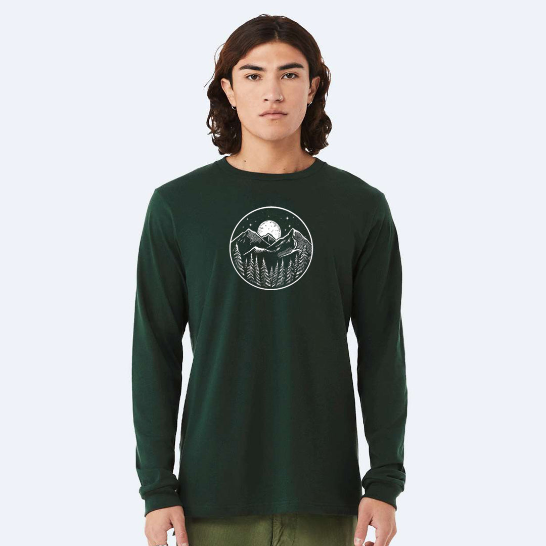 Midnight Mountain Long Sleeve Shirt – Unisex Winter T-Shirt – Graphic Tee – Mountain Shirt