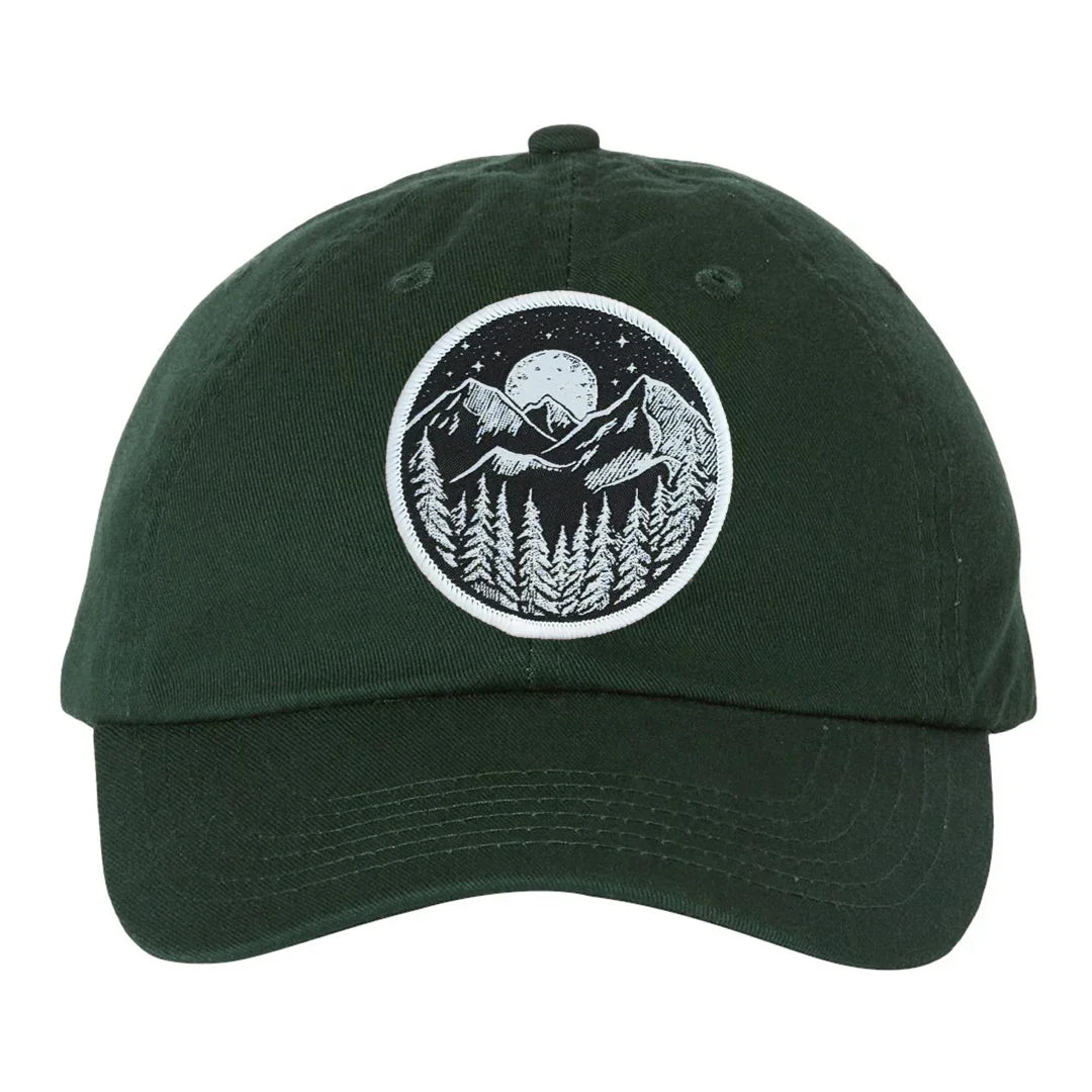 Mountain Scene Patch Classic Dad Hat – Forest Green Bio-Washed Cotton Cap - Counter Couture