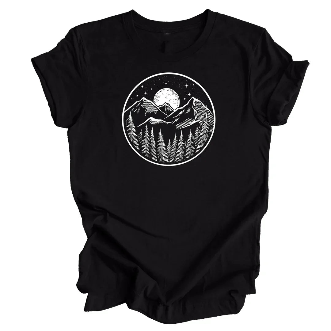 Midnight Mountains Unisex T-Shirt - Eco-Friendly, Hand-Drawn - Counter Couture