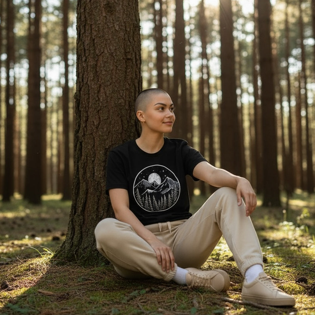 Midnight Mountains Unisex Shirt - Eco-Friendly, Hand-Drawn