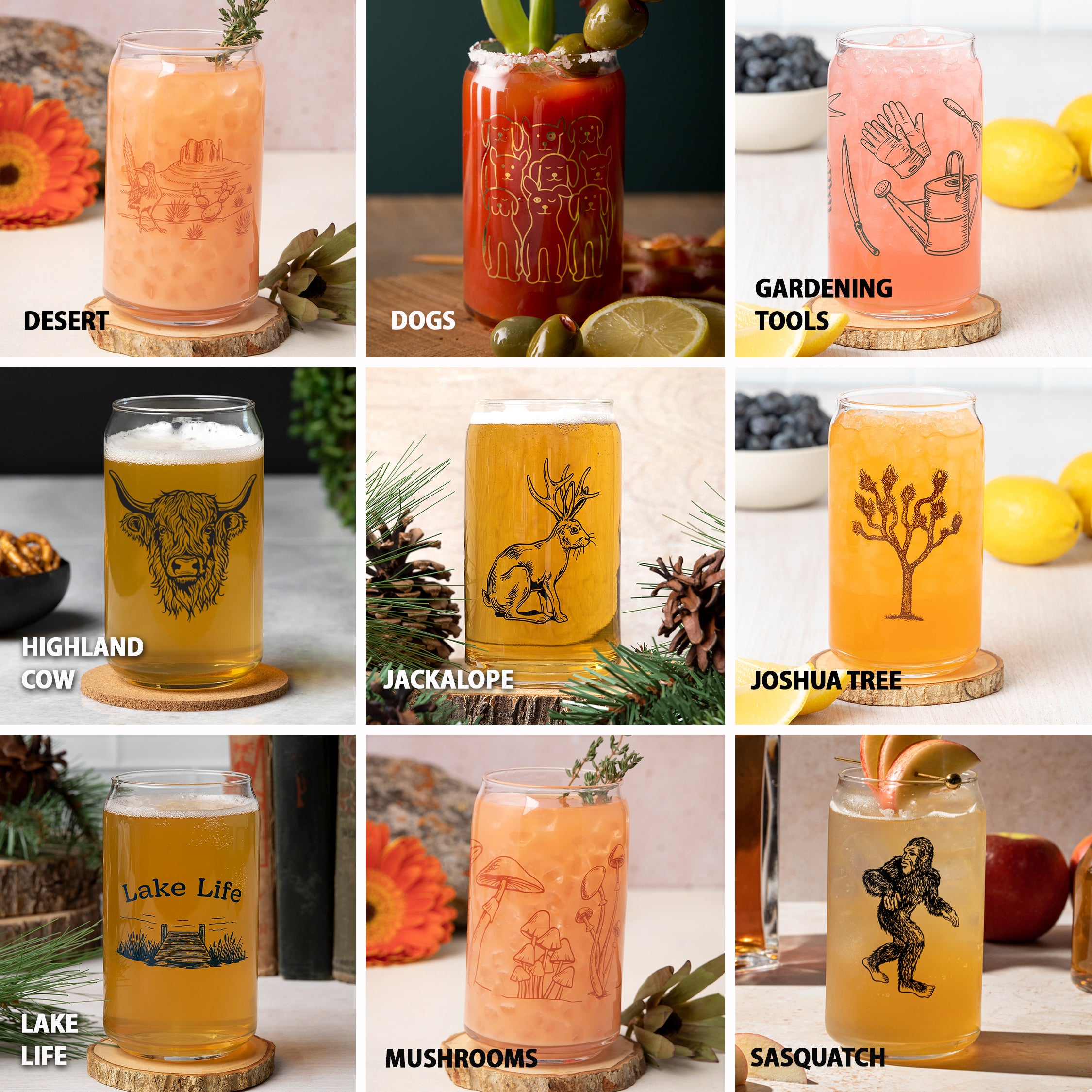 Mix And Match 16 oz Beer Can Glass Beer Glasses - Choose 4 Unique Designs With Original Prints