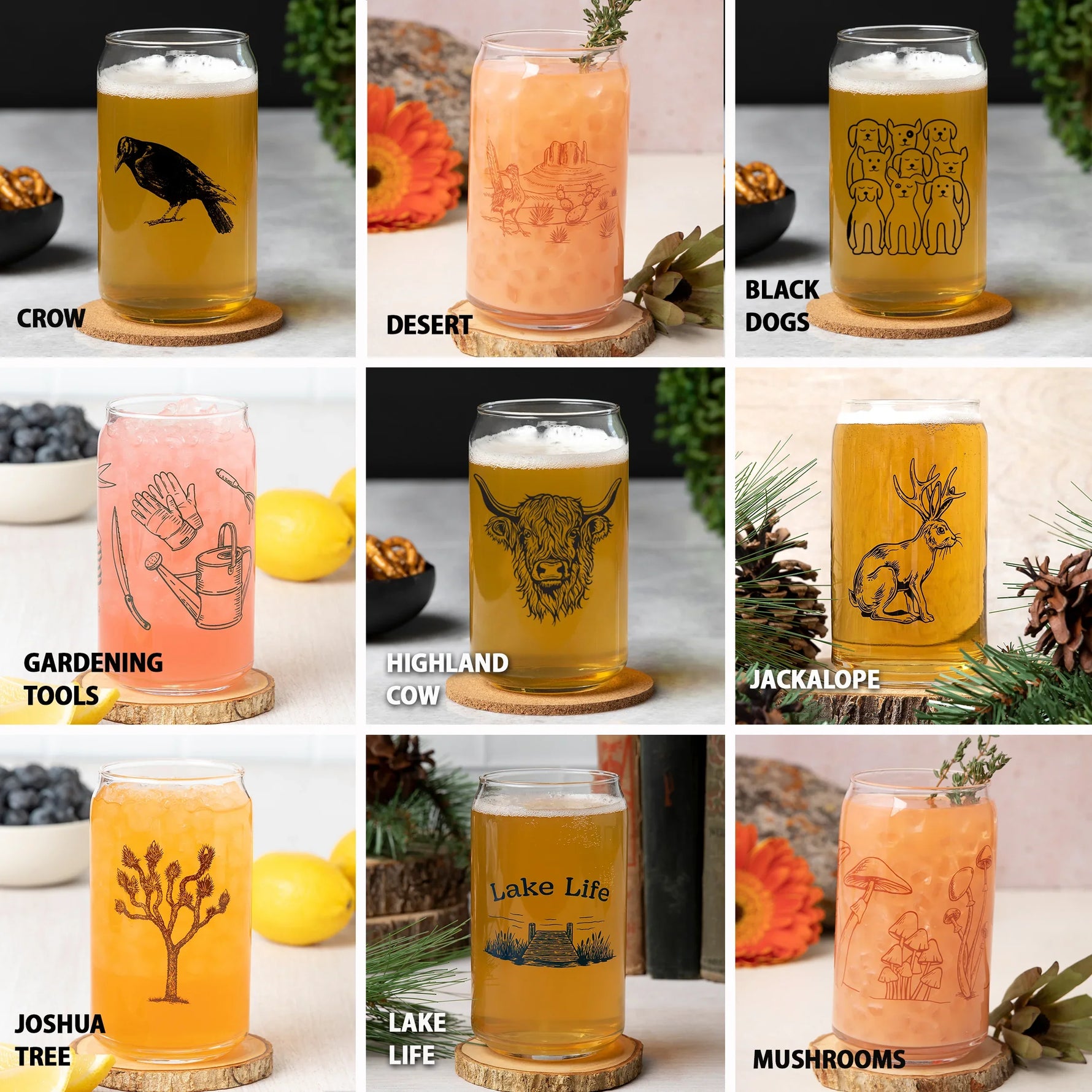 Mix And Match 16 oz Beer Can Glass Beer Glasses - Choose 4 Unique Designs With Original Prints - Counter Couture