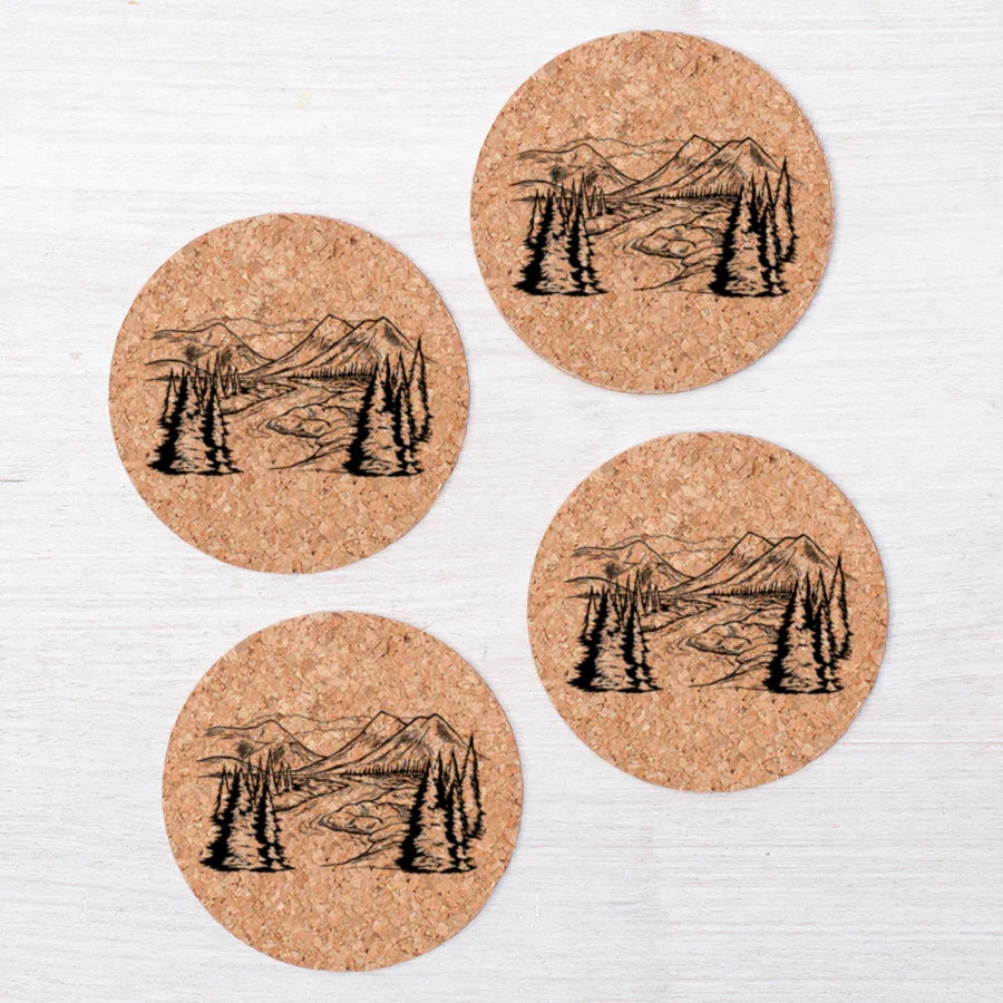 Mountains Cork Coaster - Hand-Printed - Eco-Friendly - Counter Couture
