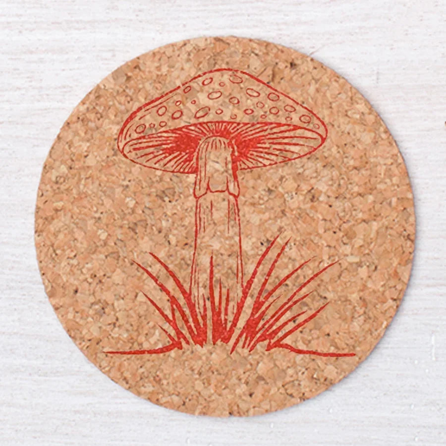 Mushroom Cork Coaster - Hand-Printed, Eco-Friendly - Counter Couture