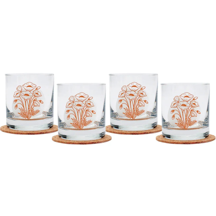 California Poppy Rocks Glass – 11 oz Whiskey Glass - Counter Couture